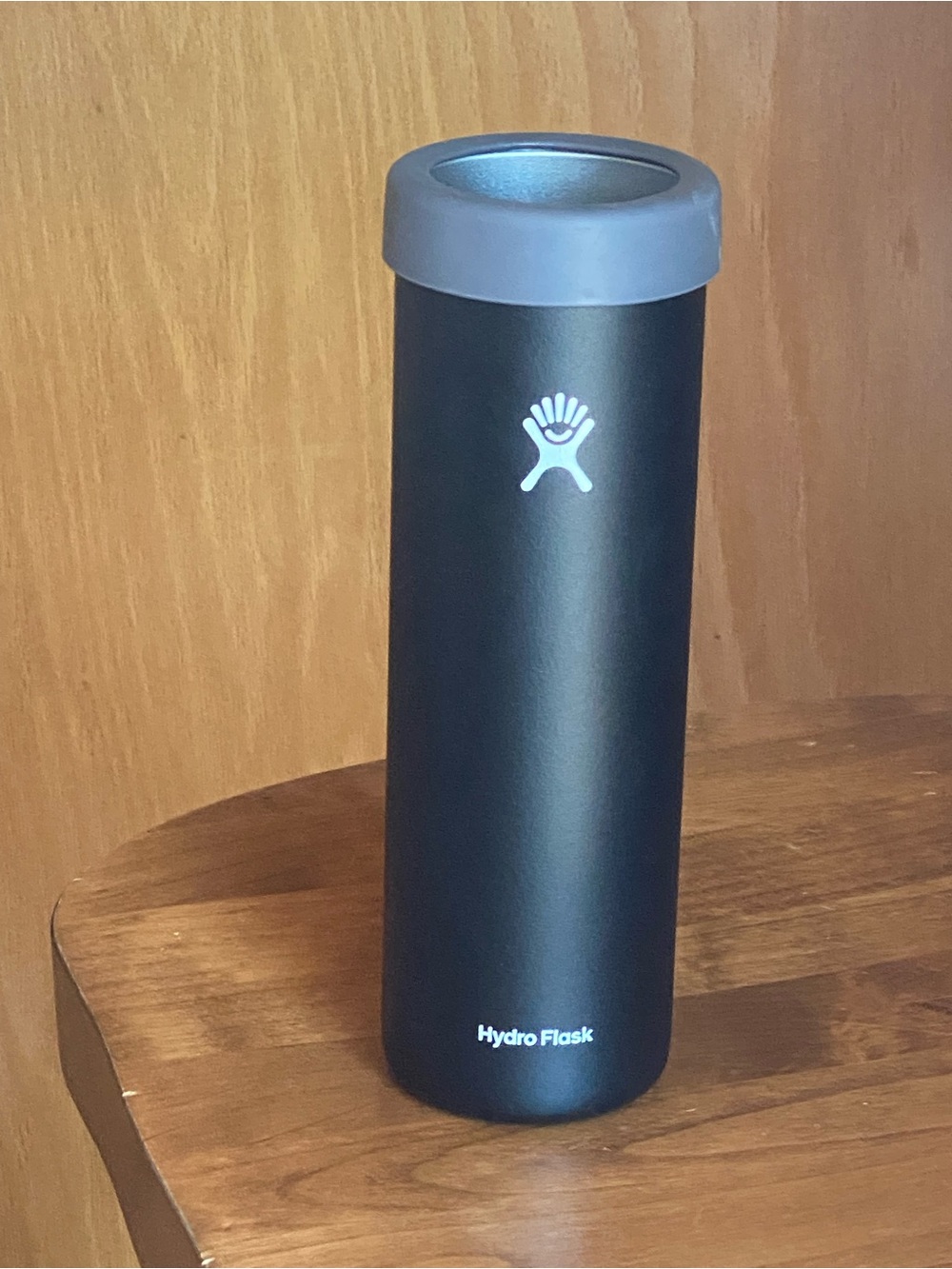 Hydro Flask Black Can Cooler with Gray Accent